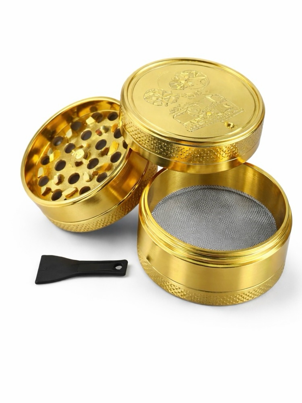 Gold 3-Part Metal Herb Grinder with Pollen Screen